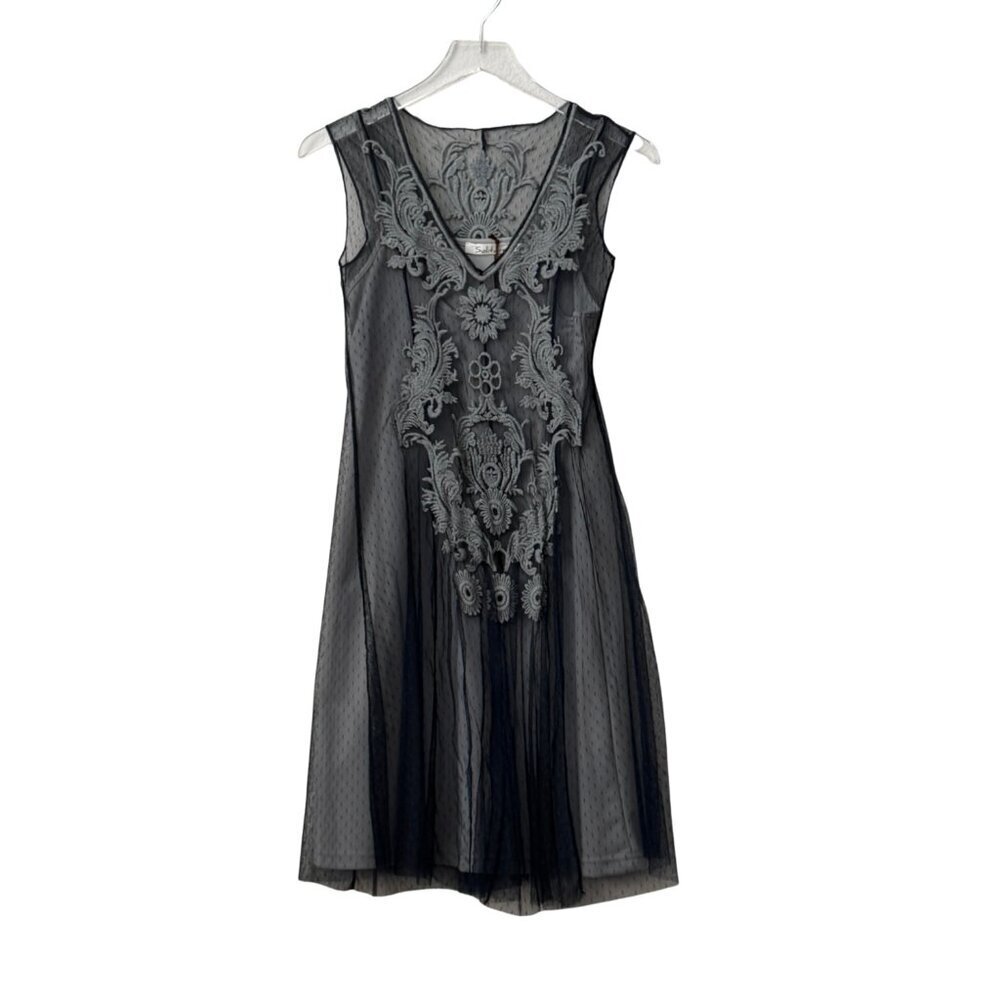 NWT Solitaire Embroidered Mesh Lace Midi Dress Sz. S - Picture 1 of 3